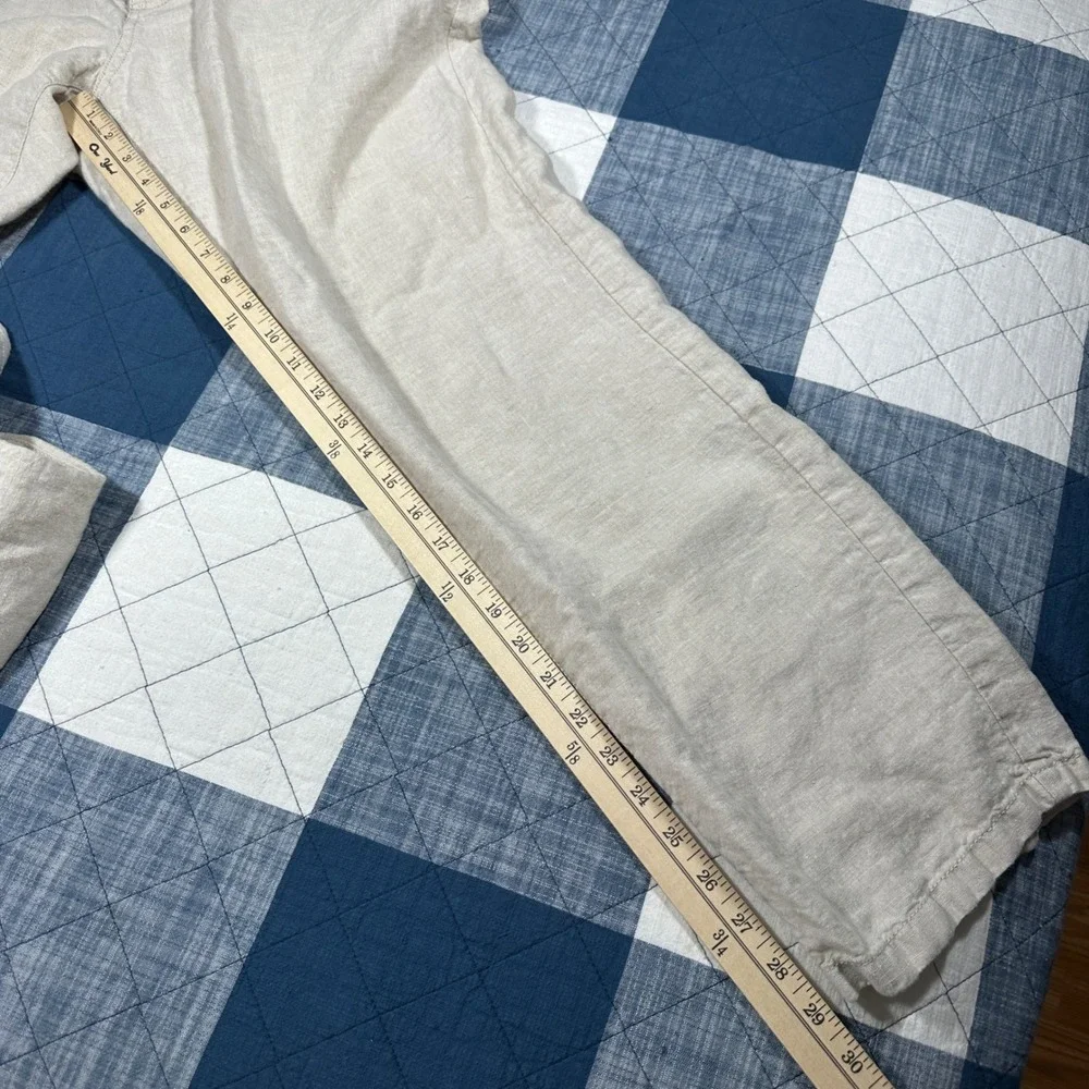 2012 Old Navy 100% Linen Pants Mens 36x32 Oatmeal Button Fly Wide Leg Button Fly